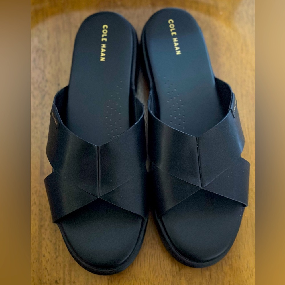 Cole Haan Grandpro Rally Criss Cross Slide Sandals Black Leather Women's Size 11